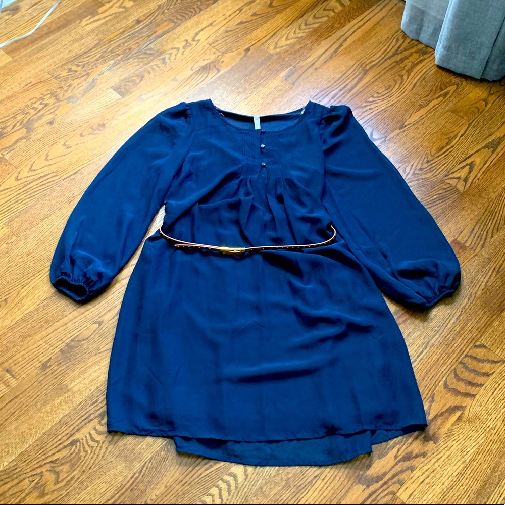Sheer Sleeved Blue Dress